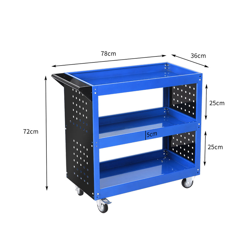 Traderight Tool Trolley Cart Workshop Storage Portable Steel Trolly Blue