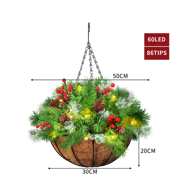 Santaco Christmas Hanging Basket Ornaments LED Lights Home Garden Decor 30cm