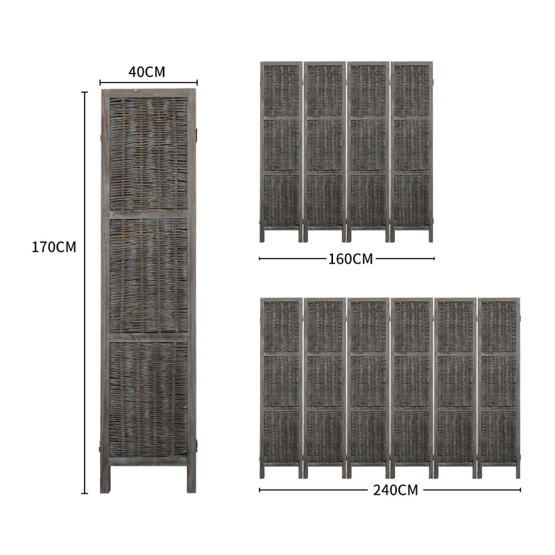 Levede 4 Panels Room Divider Screen Privacy Rattan Timber Fold Woven Grey