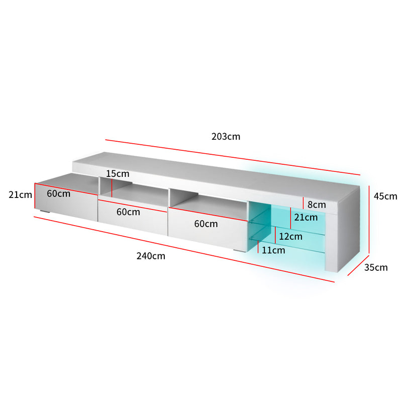 Levede TV Cabinet Entertainment Unit Stand RGB LED Furniture Wooden Shelf 240cm