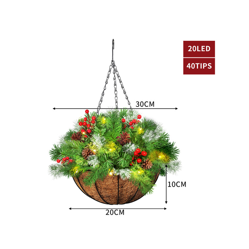 Santaco Christmas Hanging Basket Ornaments LED Lights Home Garden Porch Decor