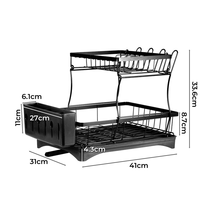 TOQUE Detachable Dish Drying Rack Cutlery Organizer Drainer Board  2 Tier Black