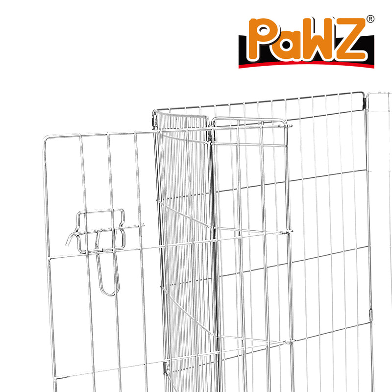 PaWz Pet Dog Playpen Puppy Exercise 8 Panel Enclosure Fence Silver With Door 30"