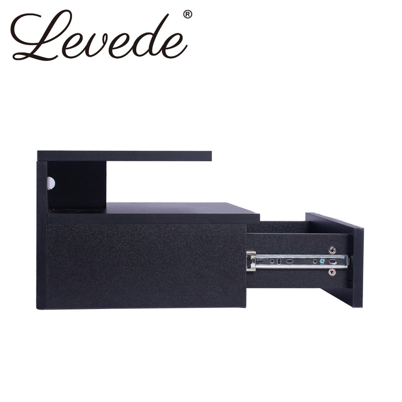 Levede Bedside Tables LED Side Table Storage Drawer Floating Nightstand Black X2