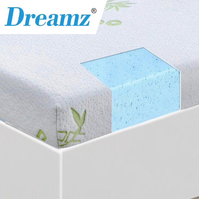 DreamZ 8cm Thickness Cool Gel Memory Foam Mattress Topper Bamboo Fabric Single