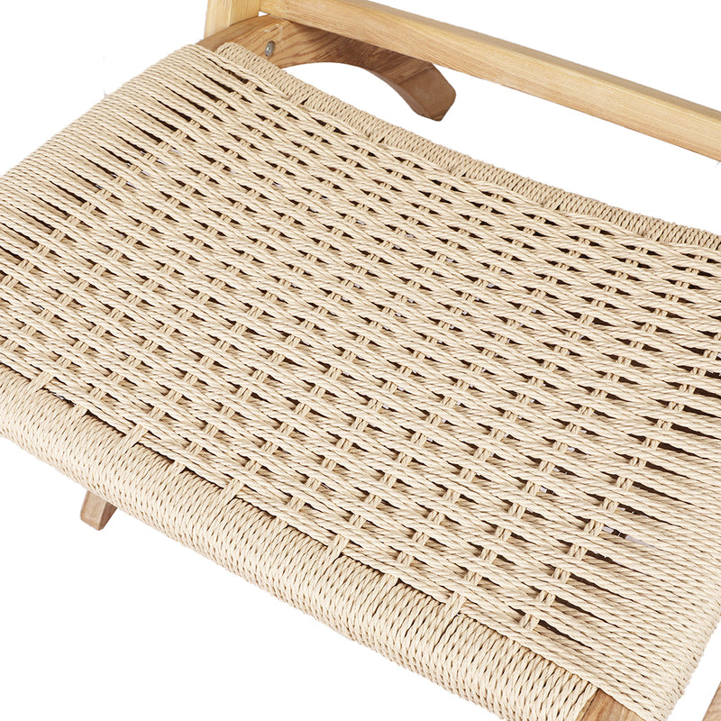 Levede Foldable Single Deck Chair Solid Ash Wood Kraft Rope Paper Woven Seat