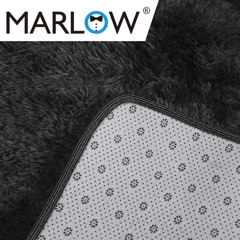 Marlow Floor Rug Shaggy Rugs Soft Large Carpet Area Tie-dyed 120x160cm Black