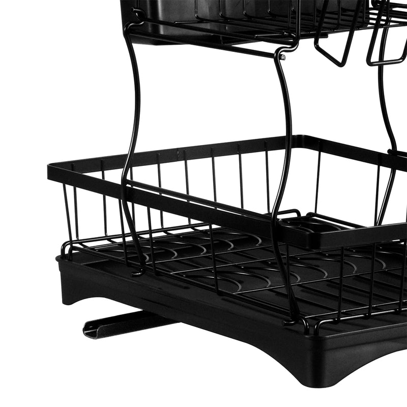 TOQUE Detachable Dish Drying Rack Cutlery Organizer Drainer Board  2 Tier Black