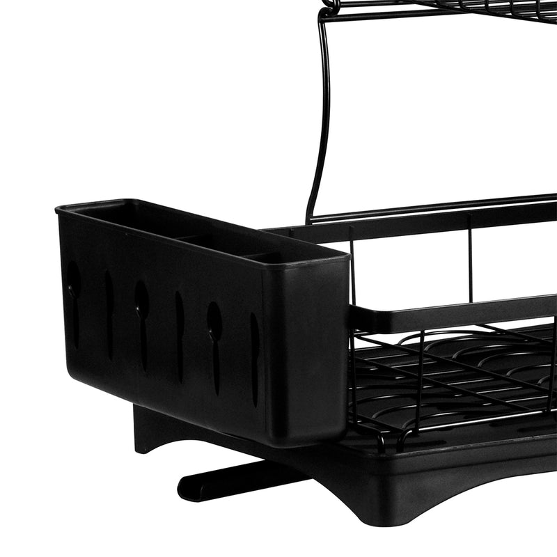 TOQUE Detachable Dish Drying Rack Cutlery Organizer Drainer Board  2 Tier Black