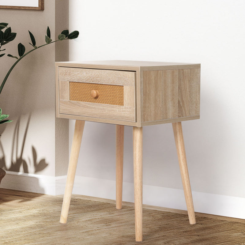 Levede Bedside Tables Rattan Wood Drawers Nightstand Storage Cabinet Bedroom