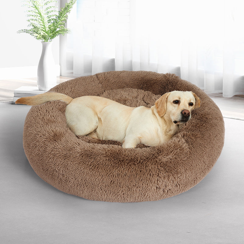 PaWz Pet Bed Cat Dog Donut Nest Calming Mat Kennel Cave Deep Sleeping Brown XXXL