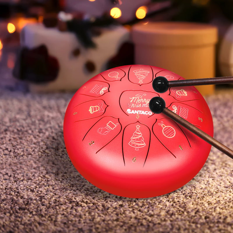 Steel Tongue Drum 10〞 11 Notes Handpan And Bag Mallet Christmas Gifts Red