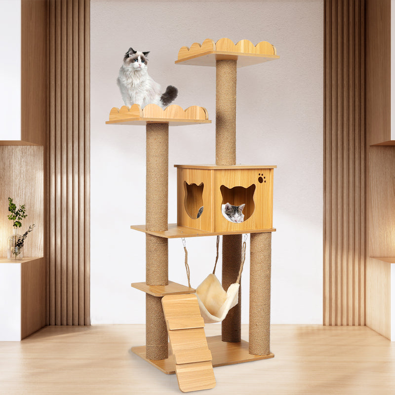 PaWz Cat Tree Scratching Post Scratcher Cats Tower Wood Condo Toys House 132cm