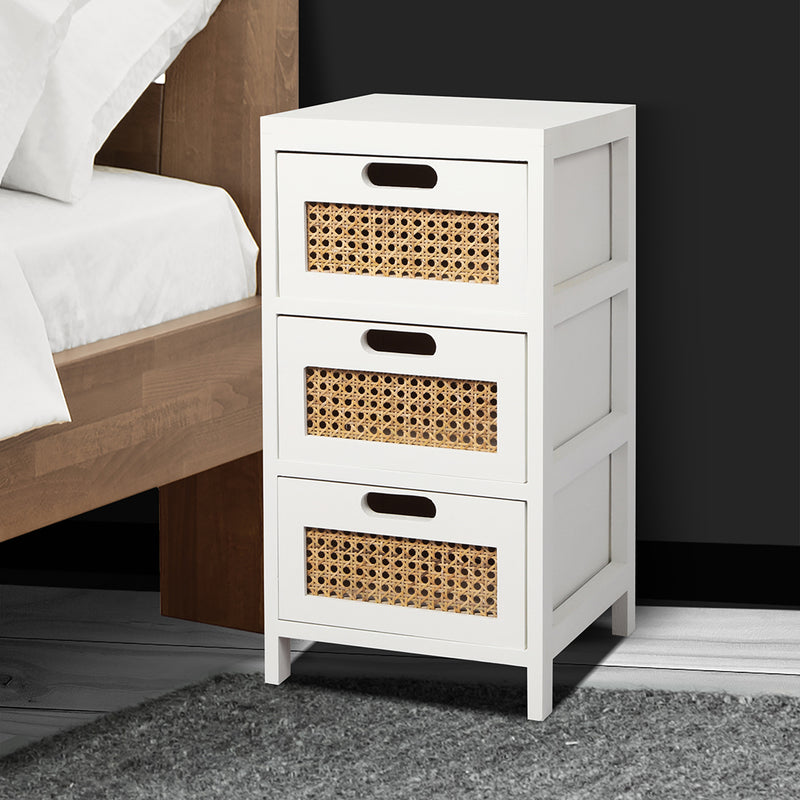 Levede Bedside Tables Drawers Side Table Paulownia Wood Storage Cabinet White