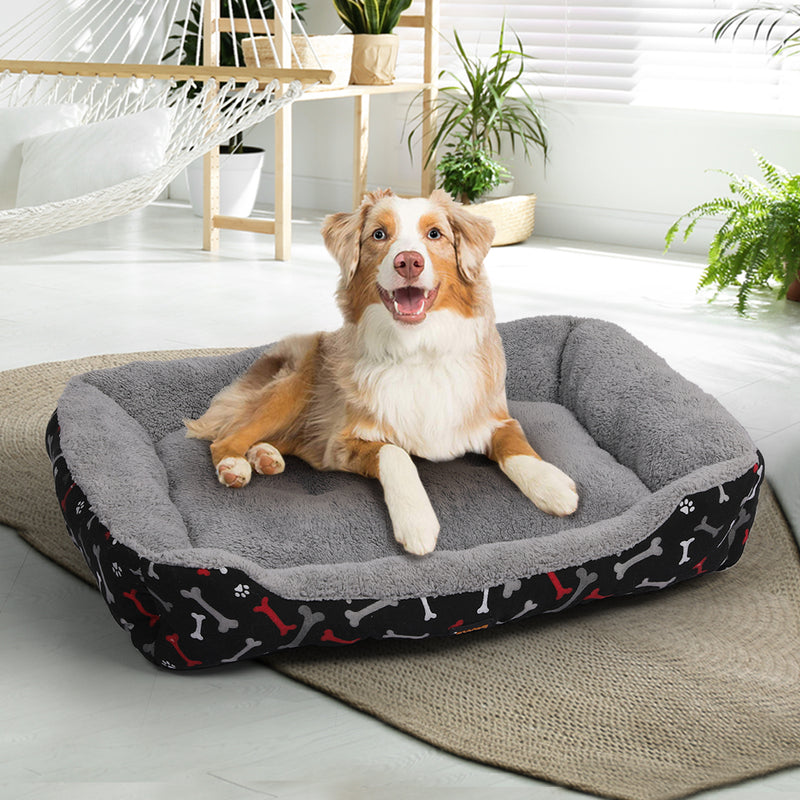 PaWz Pet Dog Cat Bed Deluxe Soft Cushion Lining Warm Kennel Black Bone L