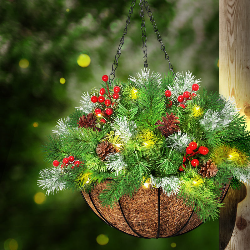 Santaco Christmas Hanging Basket Ornaments LED Lights Home Garden Decor 30cm