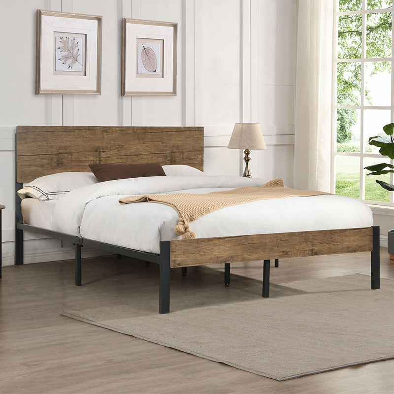 Levede Metal Bed Frame Double Size Mattress Base Platform Wooden Headboard Brown