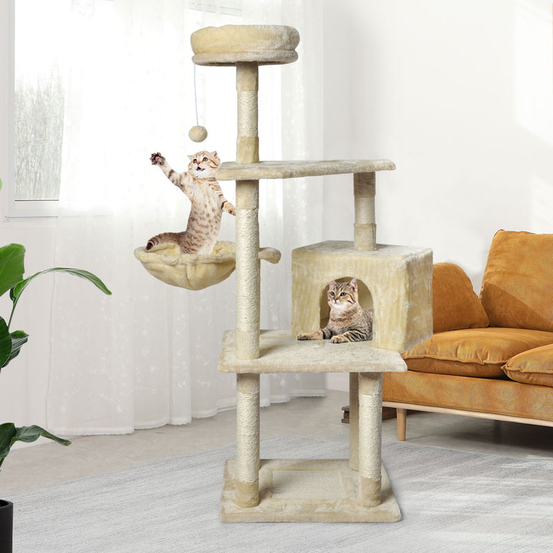 PaWz Cat Tree Toy Scratching Post Scratcher Tower Condo Wooden House Cream 130cm