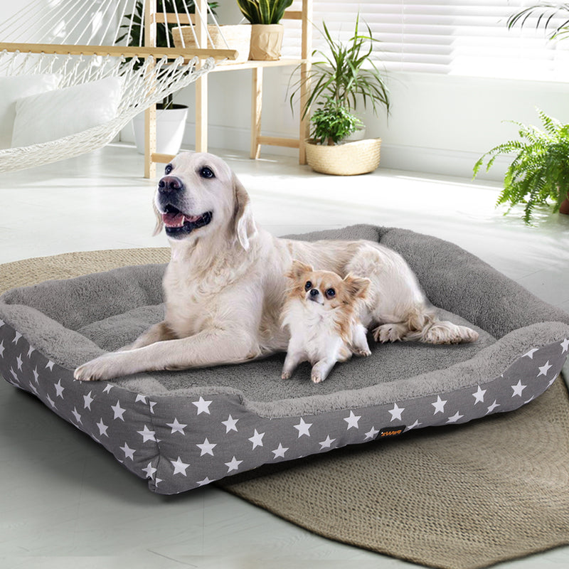 PaWz Pet Dog Cat Bed Deluxe Soft Cushion Lining Warm Kennel Grey Star XXL