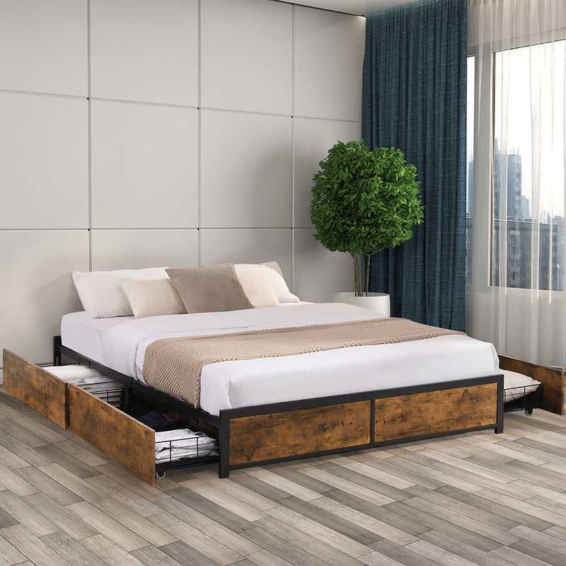 Levede Metal Bed Frame Mattress Base Platform Wooden 4 Drawers Double