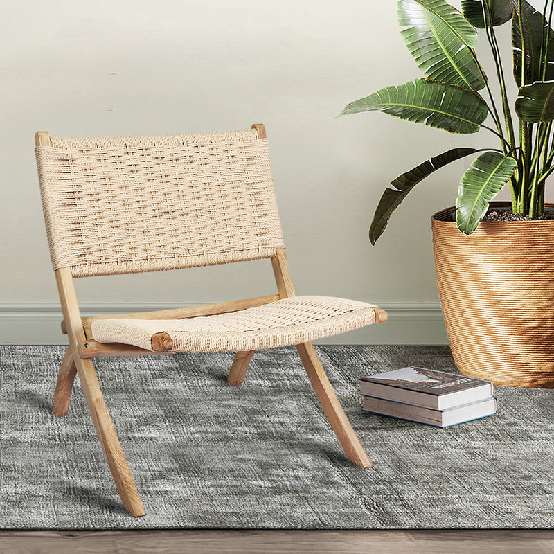 Levede Foldable Single Deck Chair Solid Ash Wood Kraft Rope Paper Woven Seat