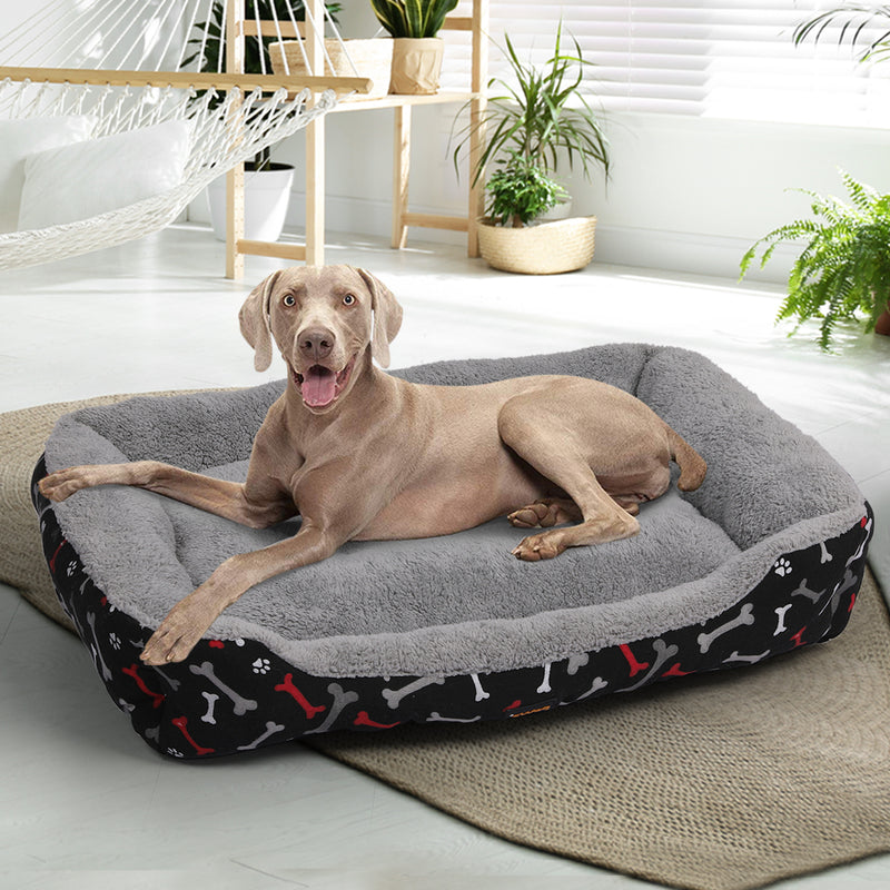 PaWz Pet Dog Cat Bed Deluxe Soft Cushion Lining Warm Kennel Black Bone XL