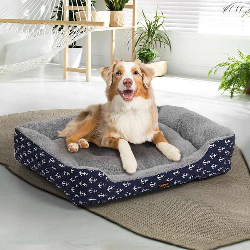 PaWz Pet Dog Cat Bed Deluxe Soft Cushion Lining Warm Kennel Navy Anchor L