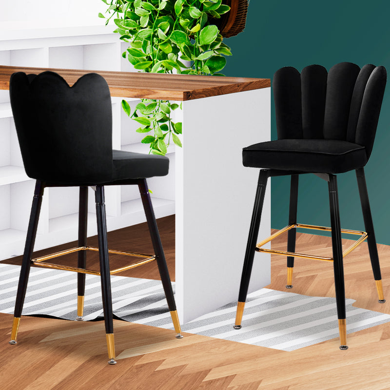 Levede 2x Bar Stools Kitchen Stool Chairs Velvet Swivel Barstools Luxury Black