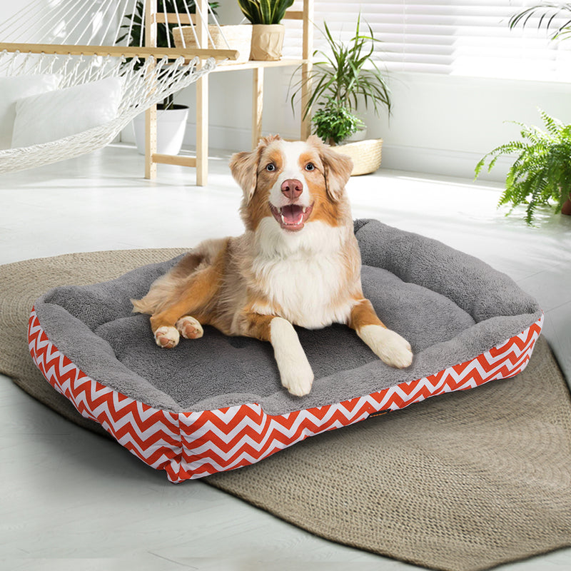 PaWz Pet Dog Cat Bed Deluxe Soft Cushion Lining Warm Kennel Orange Geo L