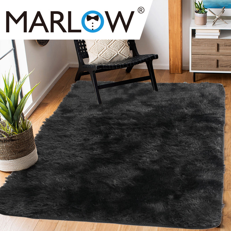 Marlow Floor Rug Shaggy Rugs Soft Large Carpet Area Tie-dyed 120x160cm Black