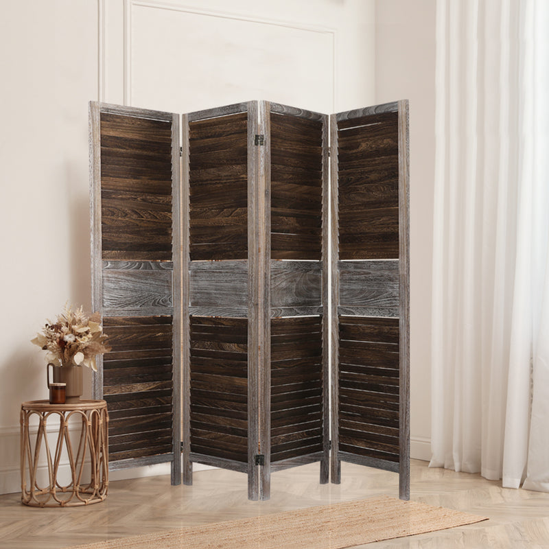 Levede 4 Panel Room Divider Folding Screen Privacy Dividers Stand Wood Brown