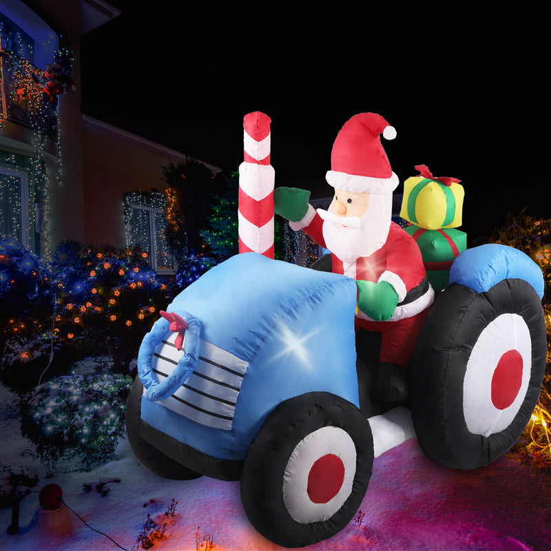 Santaco Inflatable Christmas Decor Tractor Santa 1.4M LED Lights Xmas Party