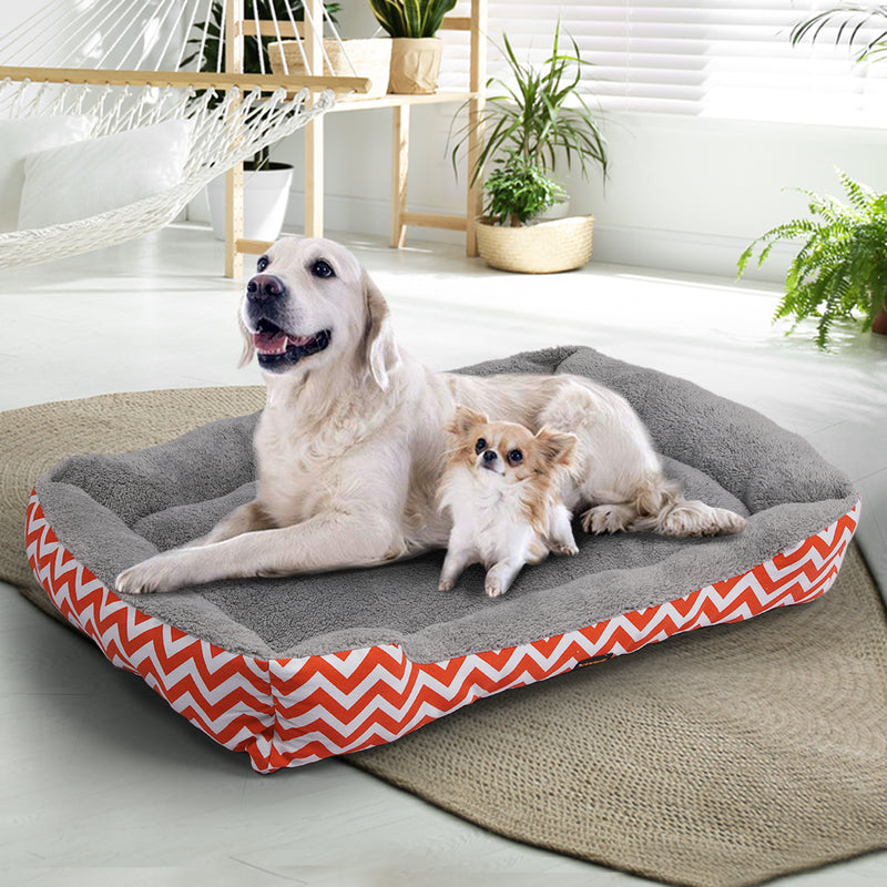 PaWz Pet Dog Cat Bed Deluxe Soft Cushion Lining Warm Kennel Orange Geo XXL