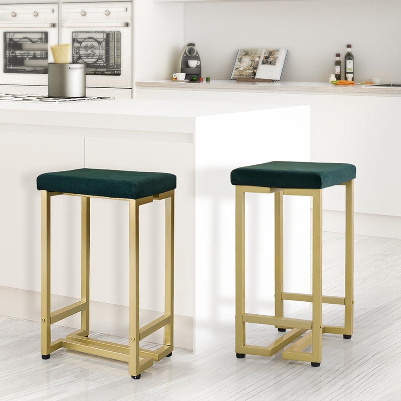 Levede Bar Stools Backless Velvet Upholstered  Metal Kitchen Counter Chairs x2