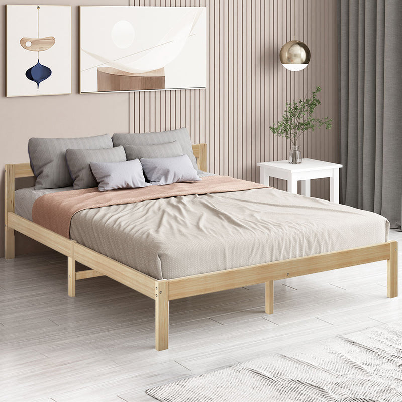 Levede Wooden Bed Frame Double Size Mattress Base Solid Timber Pine Wood Natural