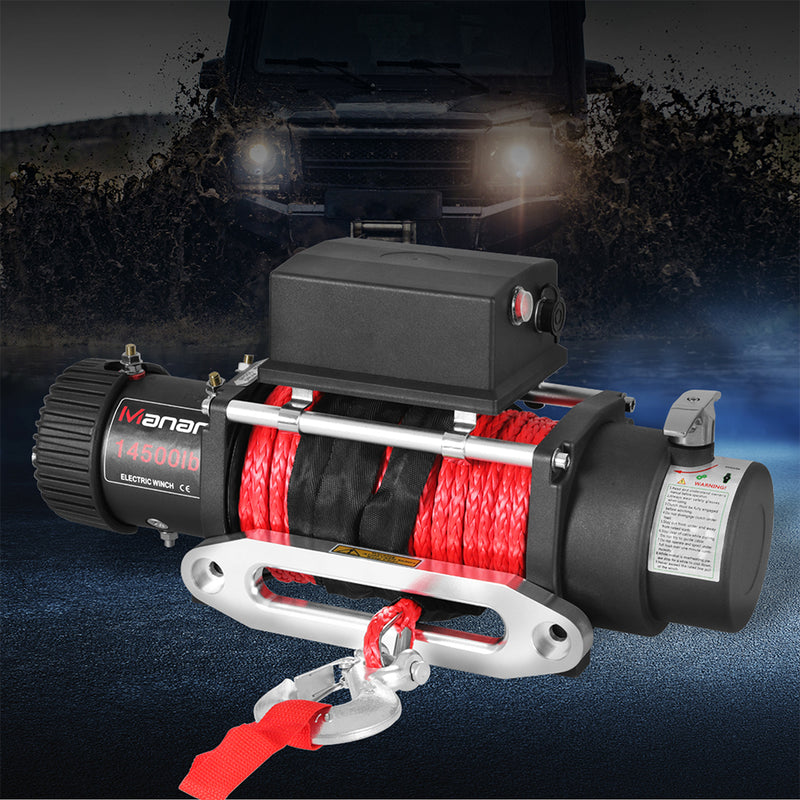 Manan 12V Electric Winch 14500lb Wireless Synthetic Rope Car Truck 4WD Recovery