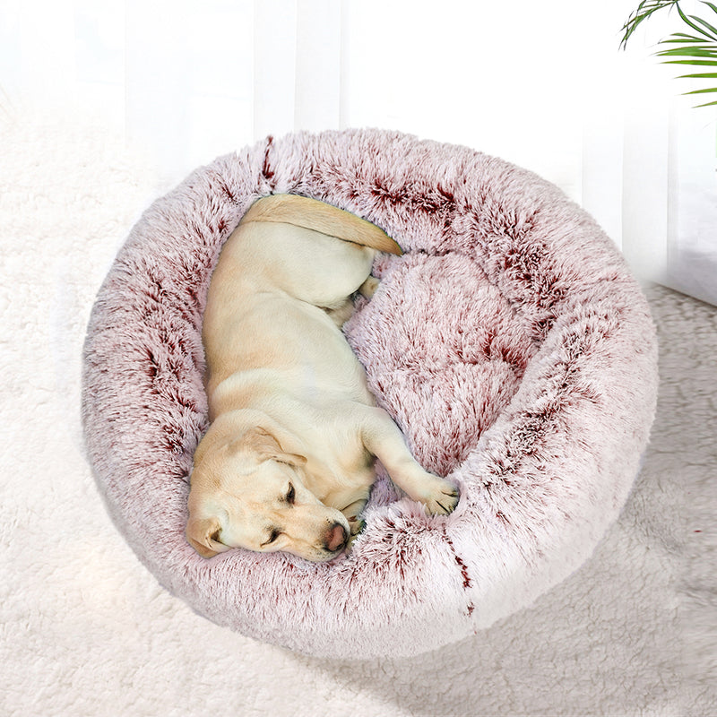 PaWz Pet Bed Cat Dog Donut Nest Calming Mat Soft Plush Kennel Pink Size XXL