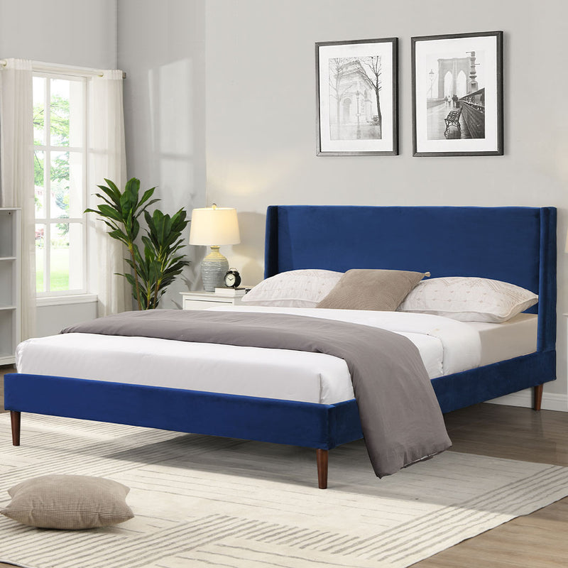 Levede Velvet Bed Frame Double Size Mattress Base Platform Wooden Headboard Blue