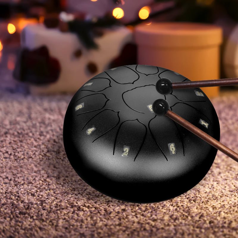 Steel Tongue Drum 10 Inch 11 Notes Handpan and drum Bag Mallet Child Gifts Black