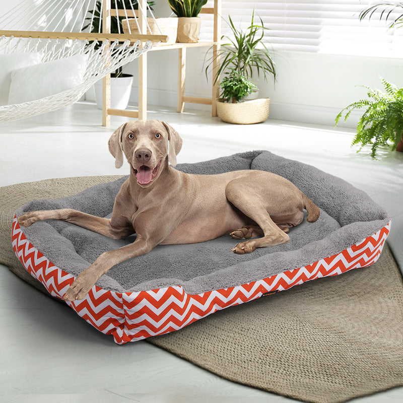 PaWz Pet Dog Cat Bed Deluxe Soft Cushion Lining Warm Kennel Orange Geo XL