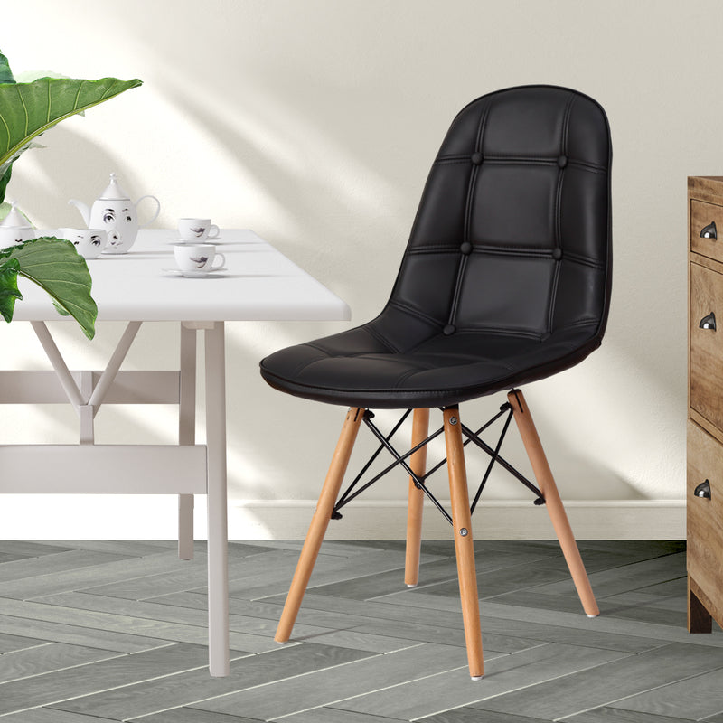 Levede 2x Retro Dining Chair Replica PU Leather Office Cafe Lounge Chairs Black