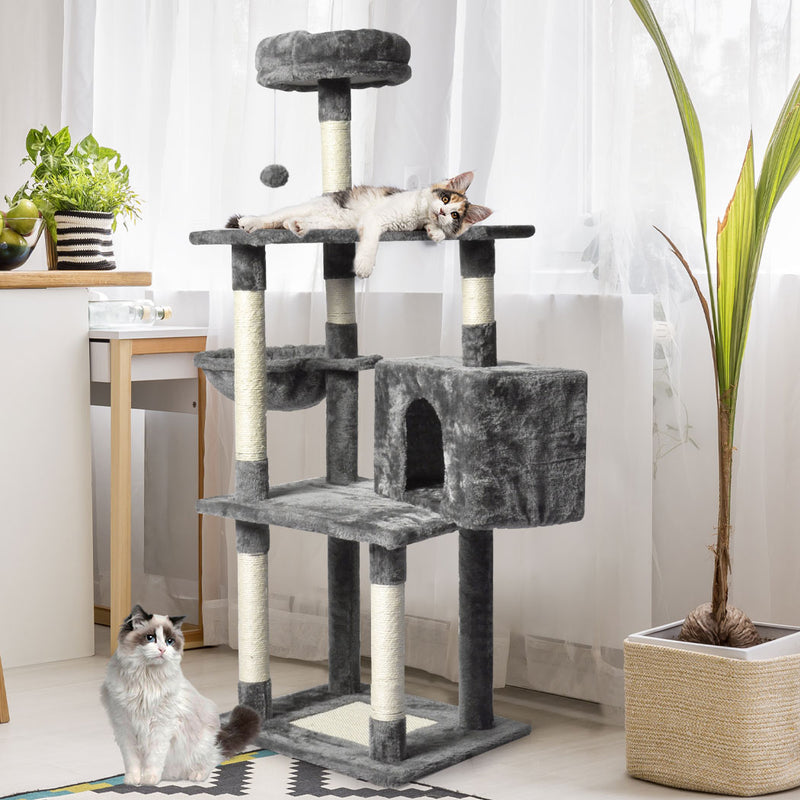 PaWz Cat Tree Toy Scratching Post Scratcher Tower Condo Wooden House Grey 130cm