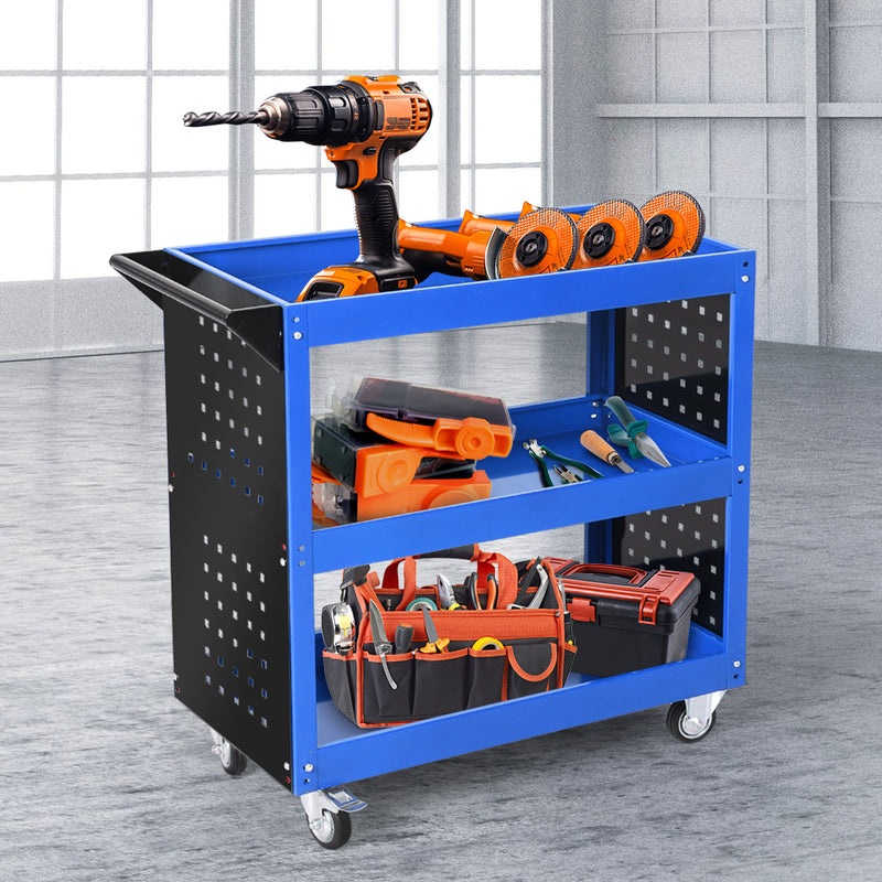 Traderight Tool Trolley Cart Workshop Storage Portable Steel Trolly Blue