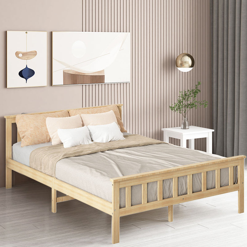 Levede Wooden Bed Frame Queen Size Mattress Base Solid Timber Pine Wood Natural