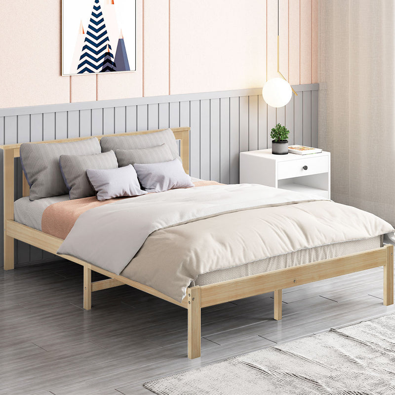 Levede Wooden Bed Frame Double Full Size Mattress Base Timber Natural