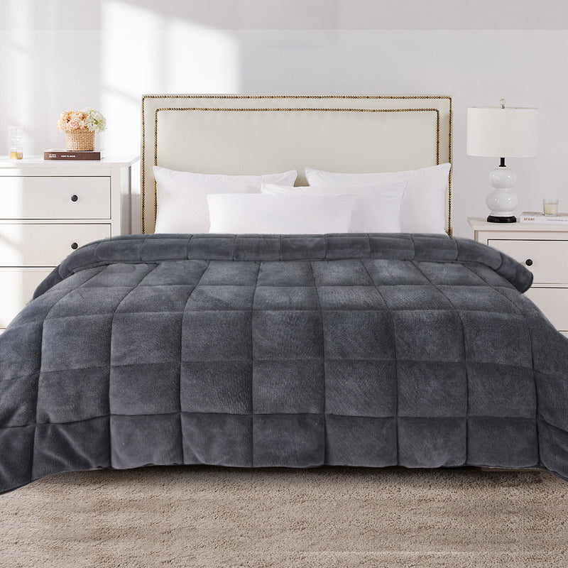 DreamZ Quilt Doona Comforter Blanket Velvet Winter Warm Super King Bedding Grey