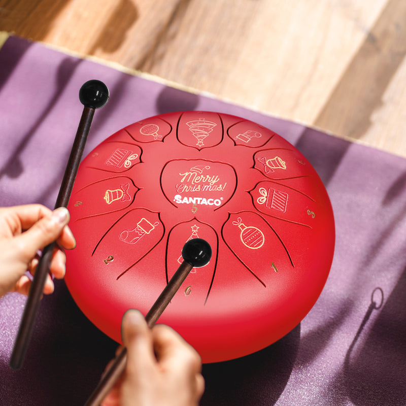 Steel Tongue Drum 10〞 11 Notes Handpan And Bag Mallet Christmas Gifts Red