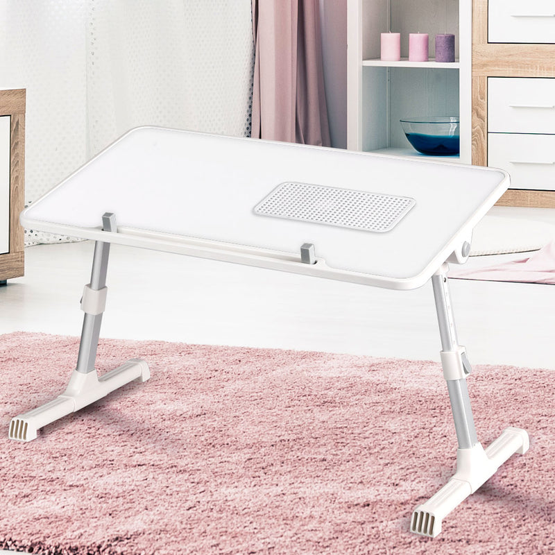 Levede Laptop Desk Computer Stand Table Foldable Tray Fan Adjustable Sofa White