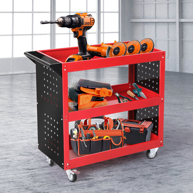 Traderight Tool Trolley Cart Workshop Storage Portable Steel Trolly Red