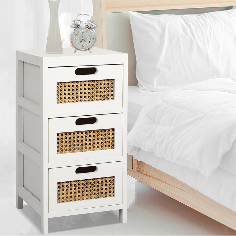 Levede Bedside Tables Drawers Side Table Paulownia Wood Storage Cabinet White